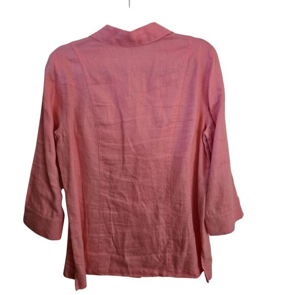 JM Collection 100% Linen Button Front 3/4 Sleeve Coral Blouse Size 10 - Picture 2 of 4